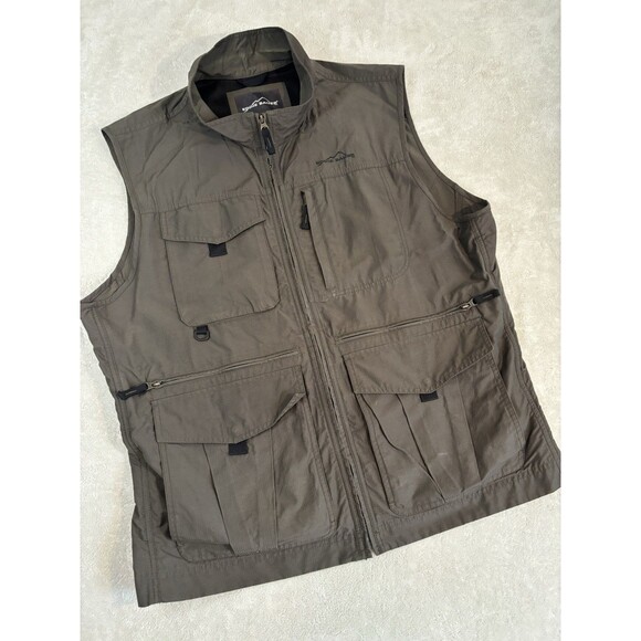 Eddie Bauer Mens XLarge XL Multi-Pocket Vest Outdoors Gilet Fishing Utility Gray - Picture 1 of 9
